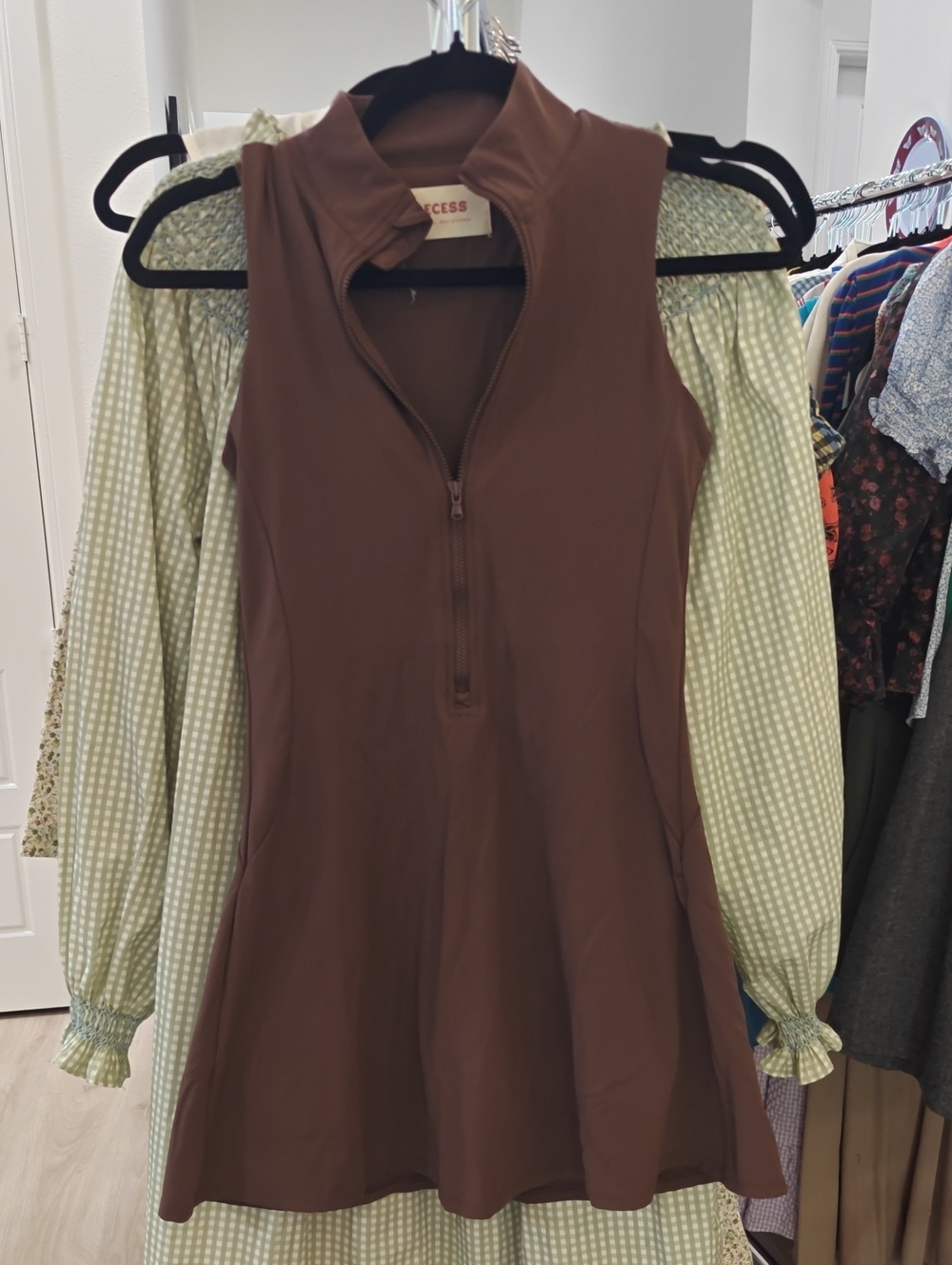 RECESS Brown Sleeveless Zip-Front Dress || Size Extra Small